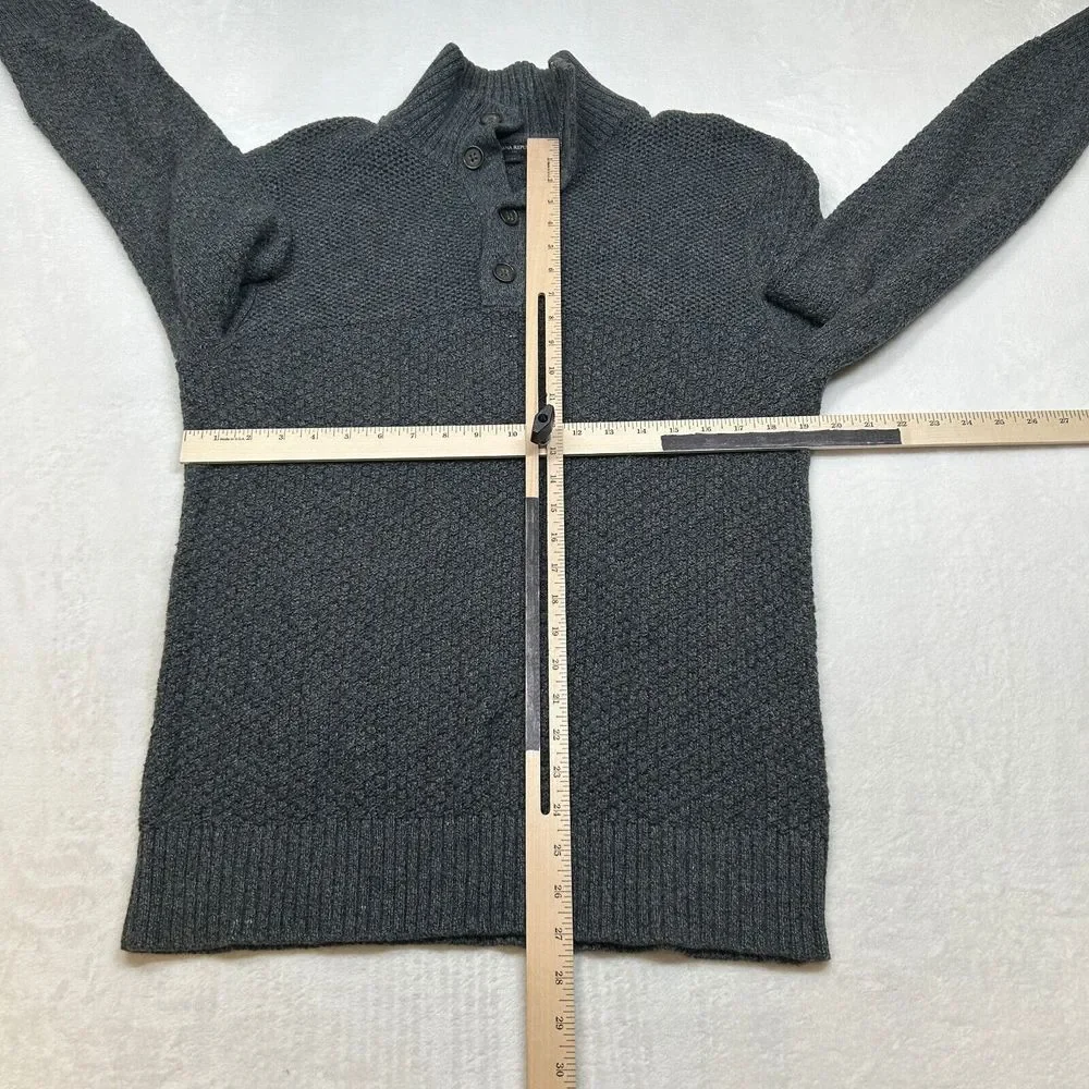 Banana‎ Republic 1/4 Zip Sweater Mens Medium Grey Heather Knit Cotton Nylon Wool